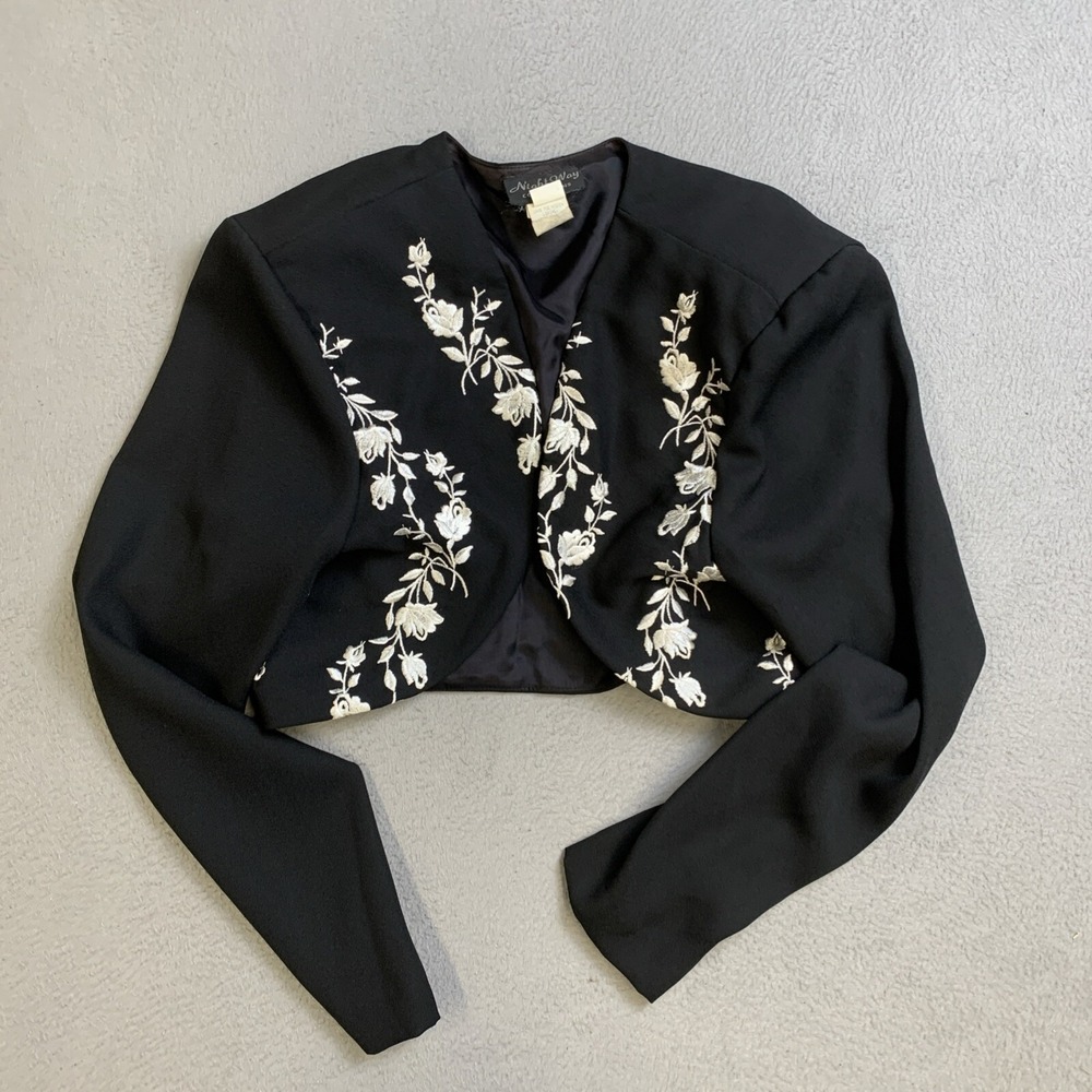 Night Way Collections Coat Women's Size 12 Short Blazer Black‎ Floral Design
